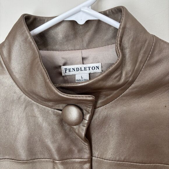 Pendleton 100% Leather Jacket Womens L Bronze Gold Blazer Supple Buttery Soft - Picture 4 of 11
